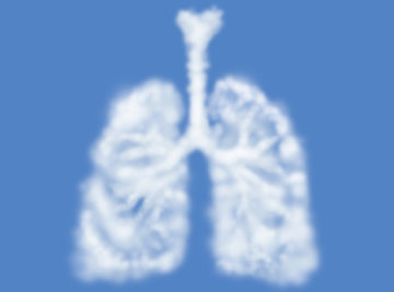 A cloud shaped like lungs on a blue background.